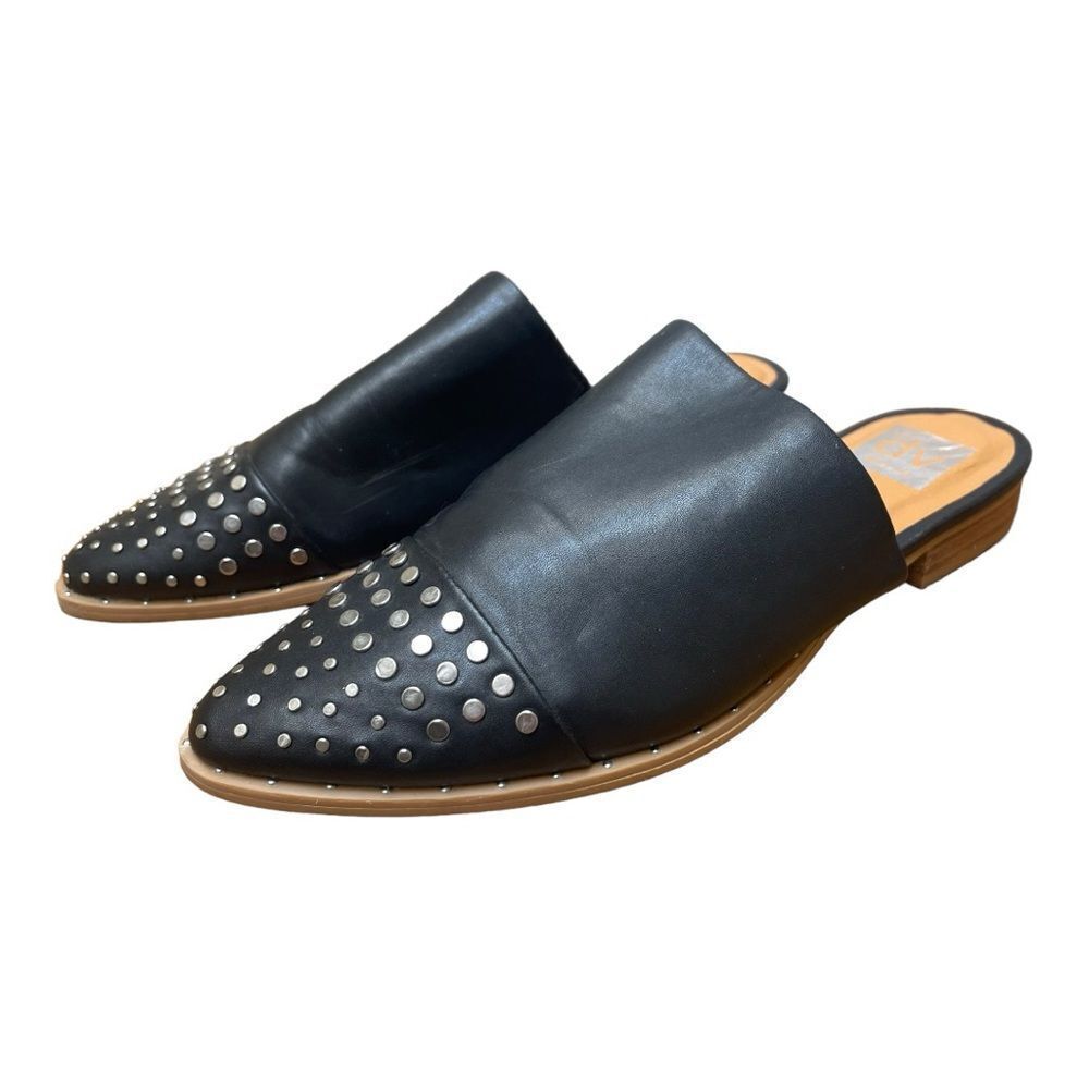 DOLCE VITA Black Studded Itzel Pointed Toe Block Heel Slip On Mules Size 8.5 - Picture 2 of 6